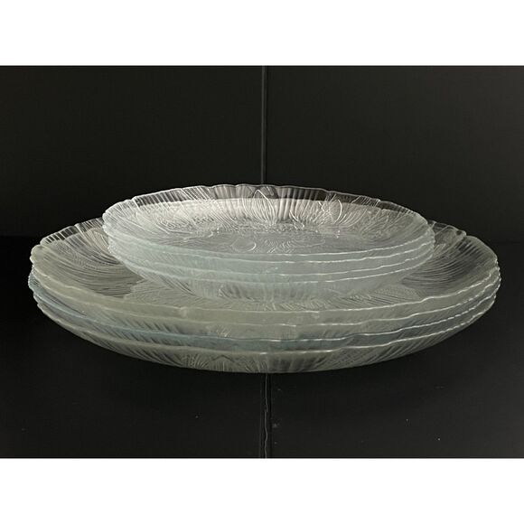 8 Vintage French Arcoroc Canterbury Crocus Clear Glass Embossed Plates 10.5/7.5" - Picture 4 of 8